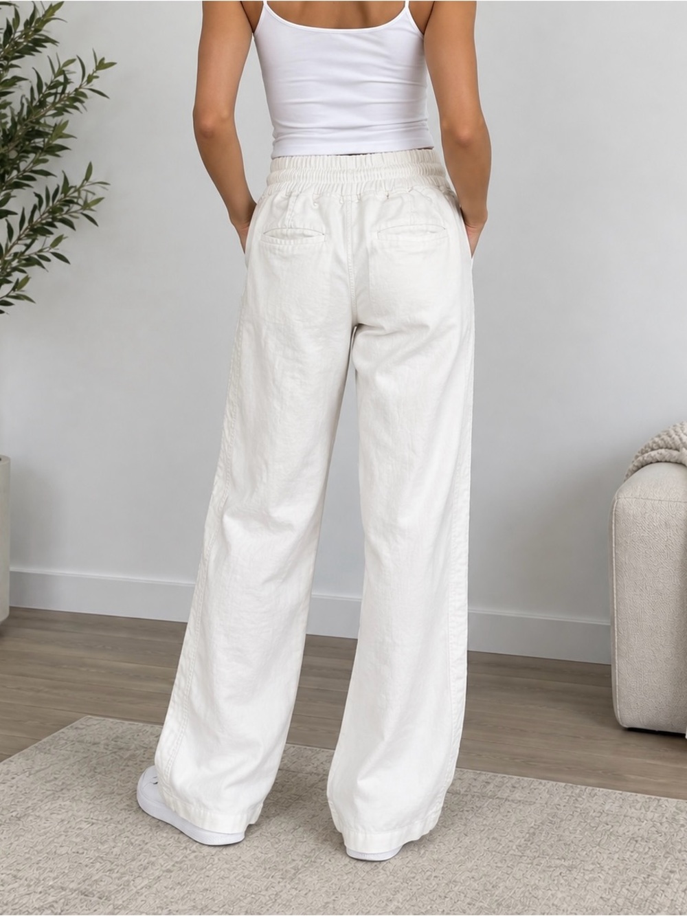 Athleta Cabo Linen Wide Leg Pants Women’s Size 4 White 100% Linen Drawstring - Picture 2 of 13